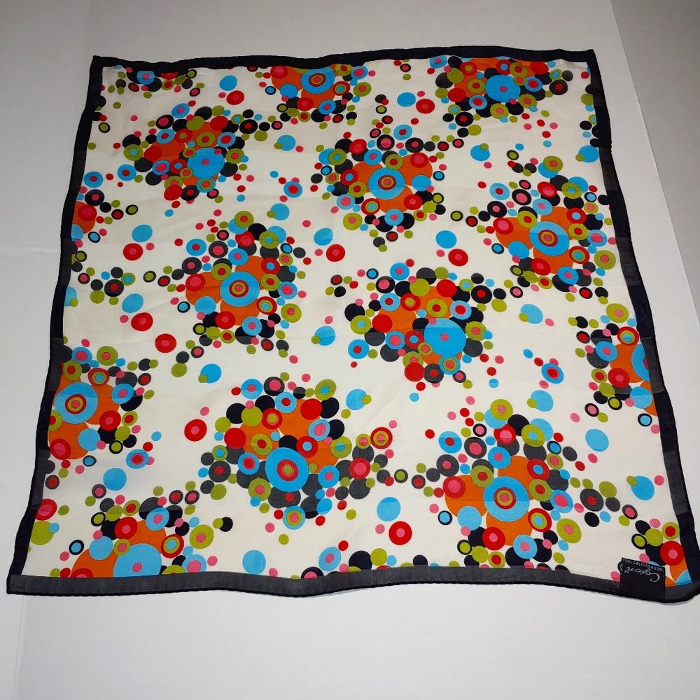 Cejon All Silk Scarf Multocolor Bubbles White Blue Pink